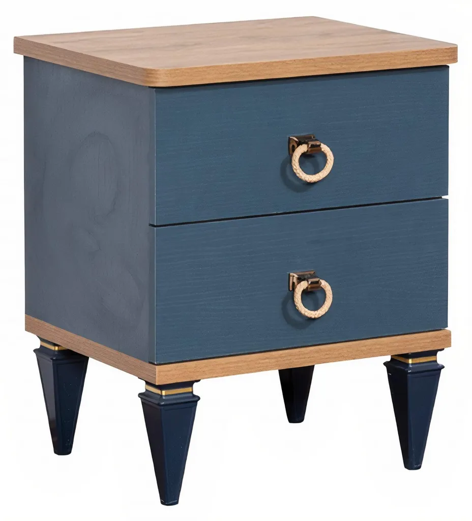 Table de nuit bleu-marron en bois noble design unique chambre enfant