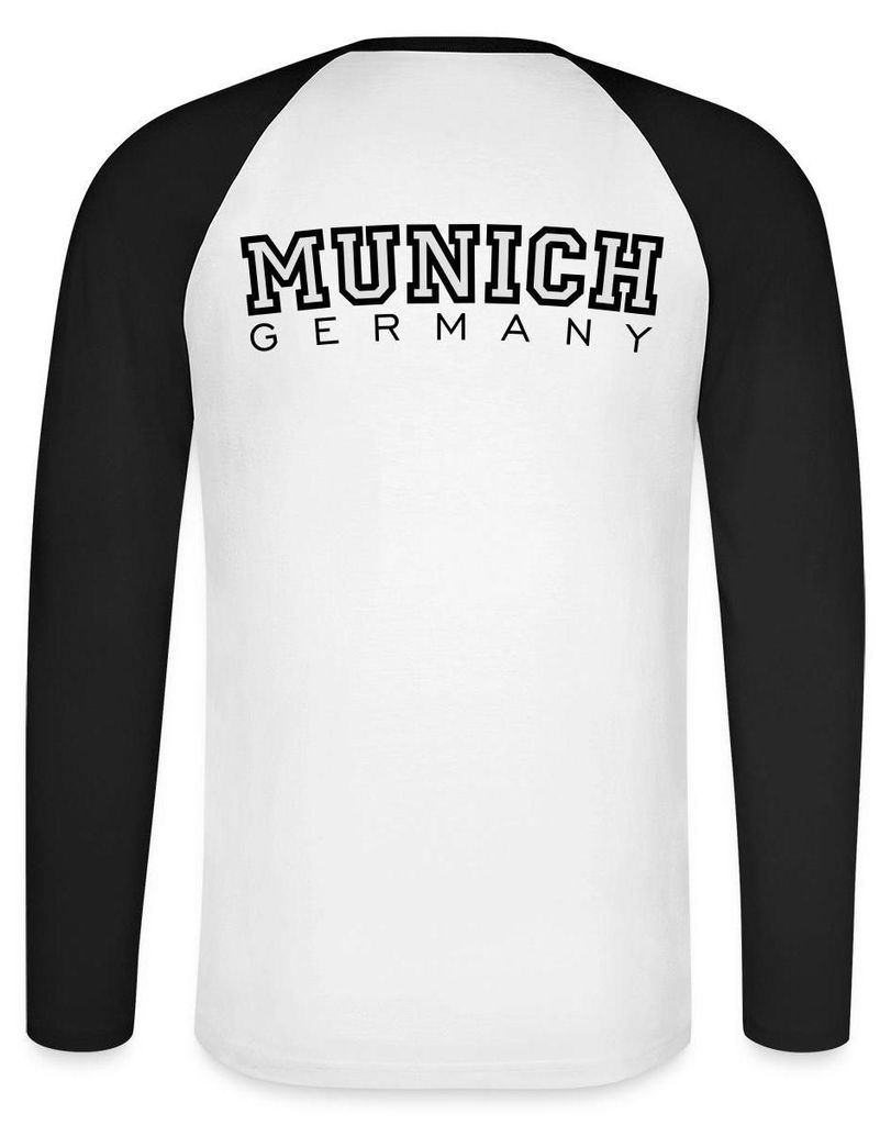 Spreadshirt Munich München Deutschland Streetwear College Baseball Langarmshirt Herren, 3XL, Weiß/Schwarz