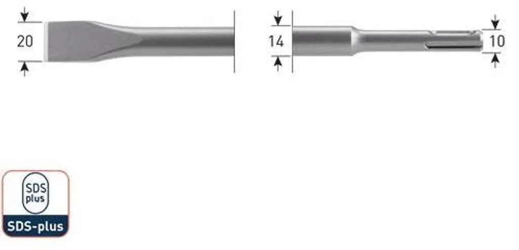 Burin plat SDS Plus 20x250 mm pour perforateur et marteau piqueur
