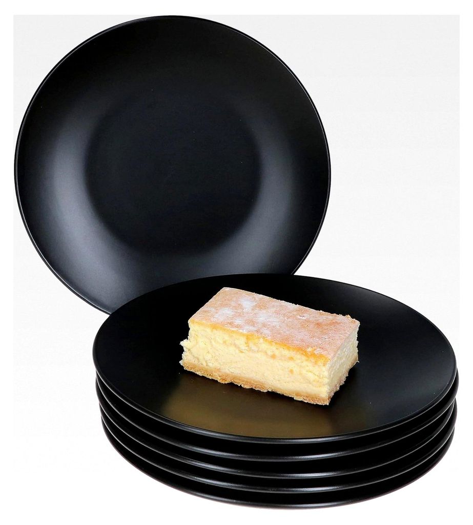 Kattegat 6-teiliges Set Kuchenteller für 6 Personen, Ø 20 cm, Schwarz matt, Dessert- und Frühstücksteller aus Steingut