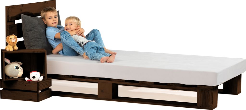 sunnypillow 120x200 cm Palettenbett mit Kopfteil Palisander Bett aus Paletten Palettenmöbel Fichte europalette Fichte Palisander Loft 80 90 100 12...