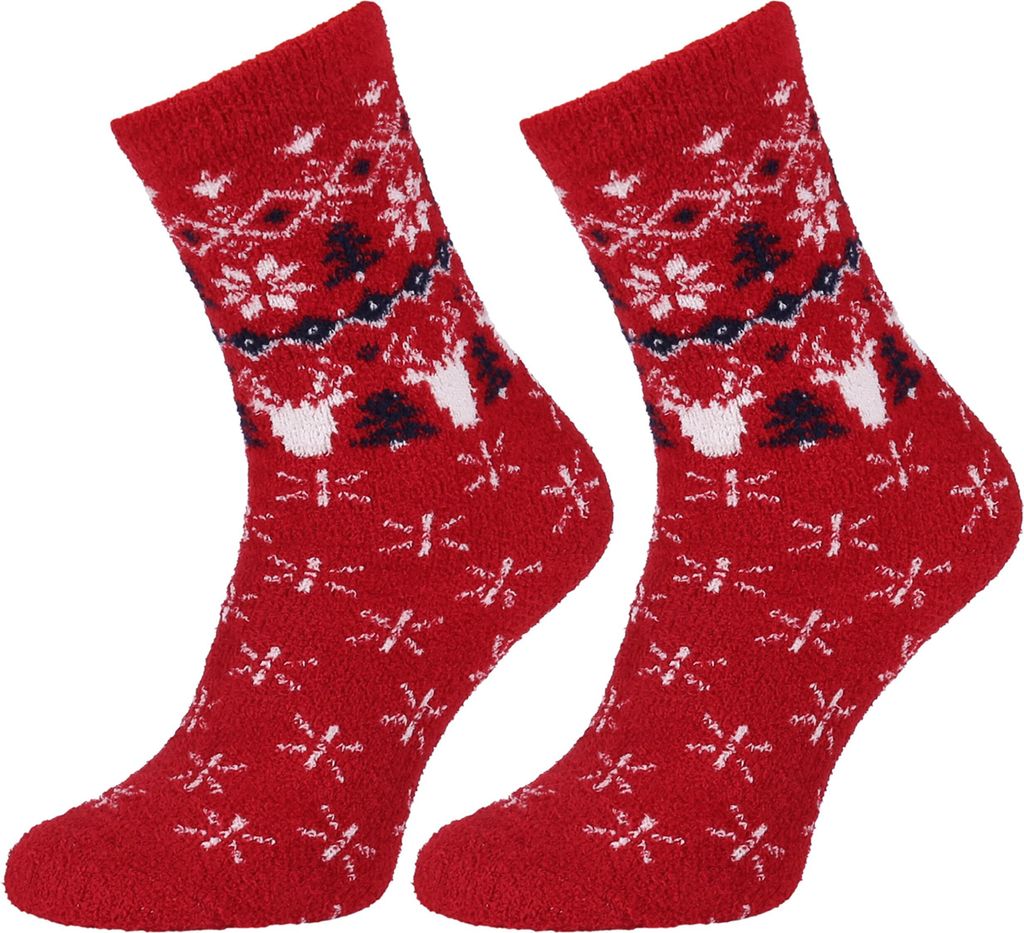 2x Warme, rote Socken mit weihnachtlichem Muster, Zertifikat