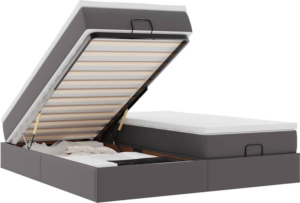 vidaXL Ottoman-Bett mit Matratzen Grau 200x200 cm Kunstleder