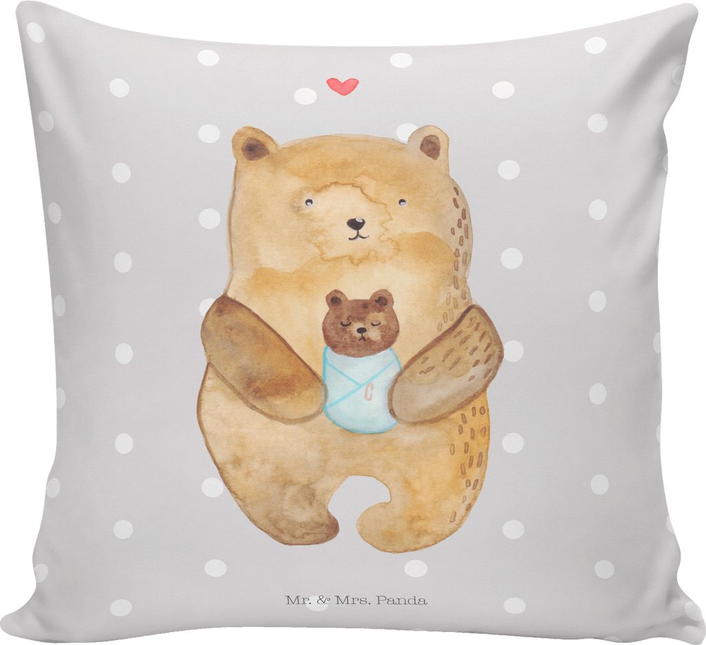 Mr. & Mrs. Panda Kissen 40x40 Bär Baby - Grau Pastell - Geschenk, Deko, Sofakissen, für sofa, Nichte, couch, Teddybär, Dekokissen, bedruckt, Mut...