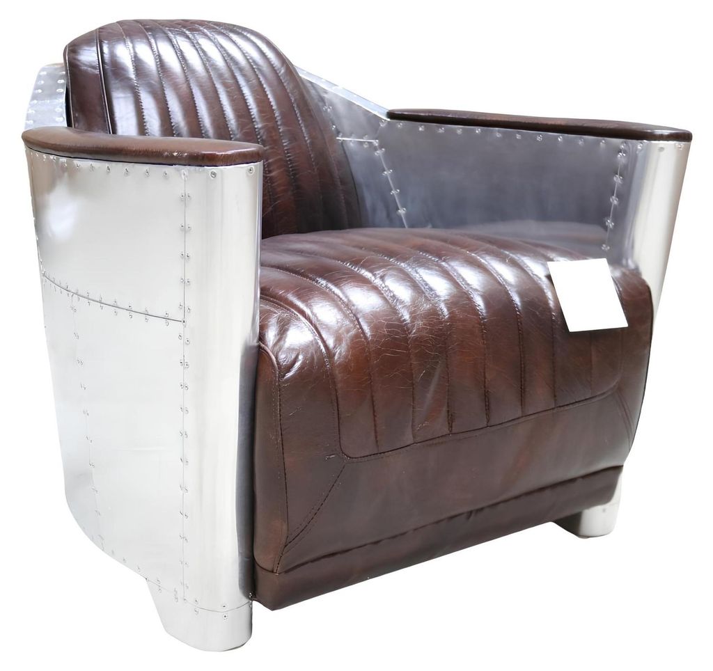 Echtleder Design Vintage Chromsessel Designsessel Sessel Flugzeug Aviator Leder