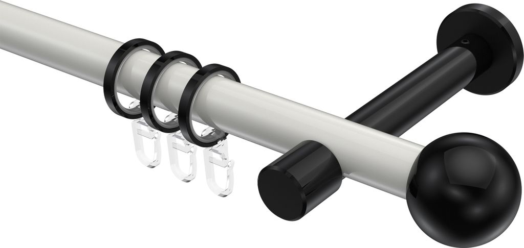 Interdeco Gardinenstange / Vorhangstange Weiß / Schwarz, Typ Prestige Luino (Kugel), 20 mm Ø 1-läufig, 180 cm