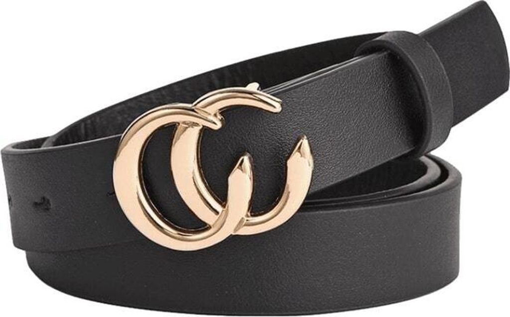 Eleganter Doppel-C-Gürtel für Damen in Schwarz - Hochwertiges Kunstleder KP12575