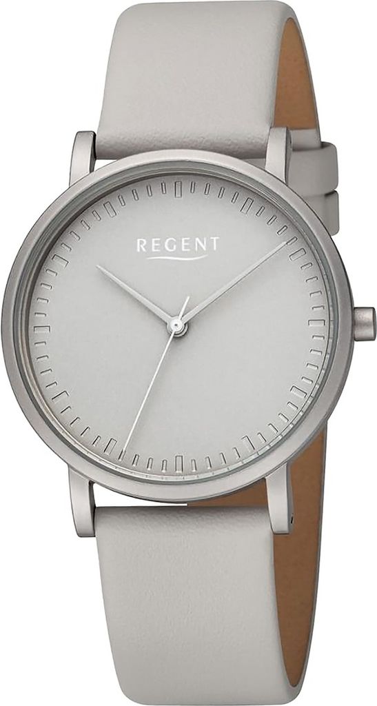Regent Leder Damen Uhr Armbanduhr Quarz hellgrau Lederarmband D2URBA802