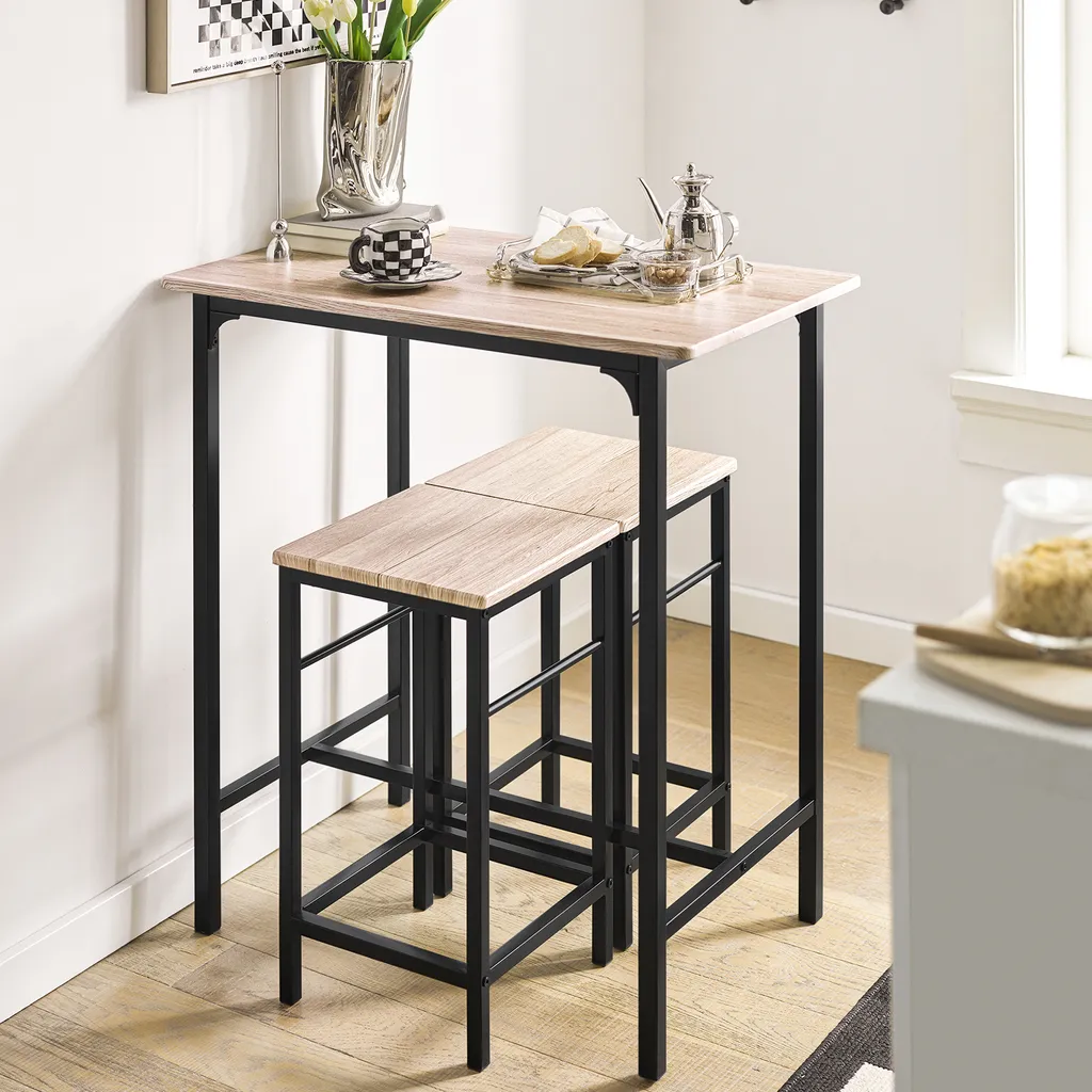 Ensemble table à manger compacte et 2 tabourets de bar design