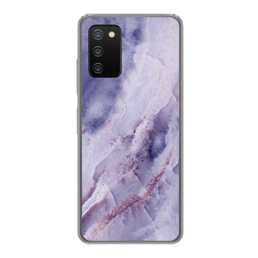 MuchoWow Handyhülle Schutzhülle Hülle für Samsung Galaxy A03s Naturstein - Lila - Edelsteine und Mineralien Silikon Softcase Handy Hülle - S...