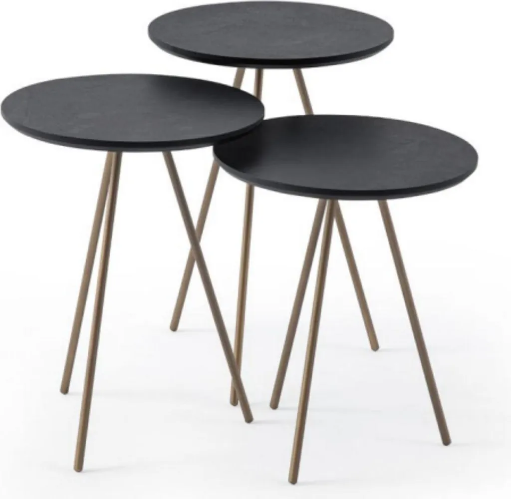 Set de 3 tables de salon gigognes - Tables d'appoint en métal noir Loft
