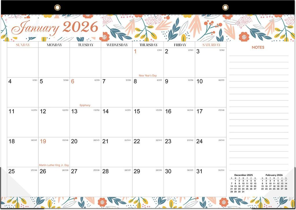 Wandkalender 2026–2027, Januar 2025 – Juni 2026, 18 Monatsplaner, 30,5 x 43,2 cm, Wandkalender mit Aufhängehaken und julianischen Daten zum Or...