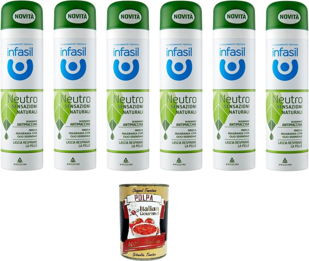 Infasil Deospray Neutro Sensazioni Naturali Olio Essenziale Neutral Deospray Natural Sensations Ätherisches Öl 6x150ml + Italian Gourmet polpa 400g