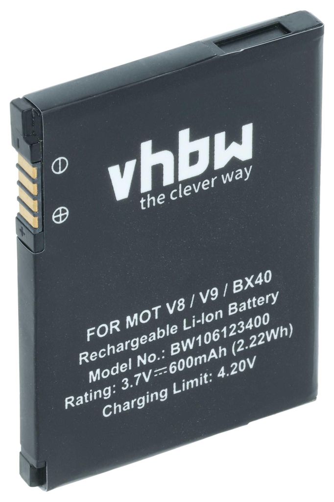 vhbw Akku kompatibel mit Motorola V8, V9M, U9, ZN5 Zine, V9 Handy Smartphone Telefon (600 mAh, 3,7 V, Li-Ion)