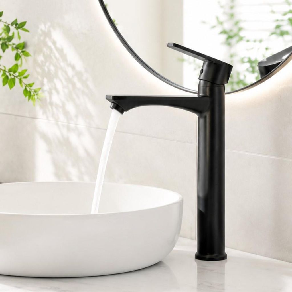 Wasserhahn bad Schwarz, hoch Waschbeckenarmatur Badarmatur Produktbild 