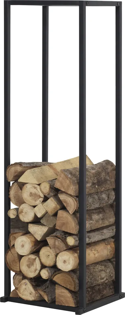 Rangement bois de cheminée Tibro 120cm, stockage vertical acier noir