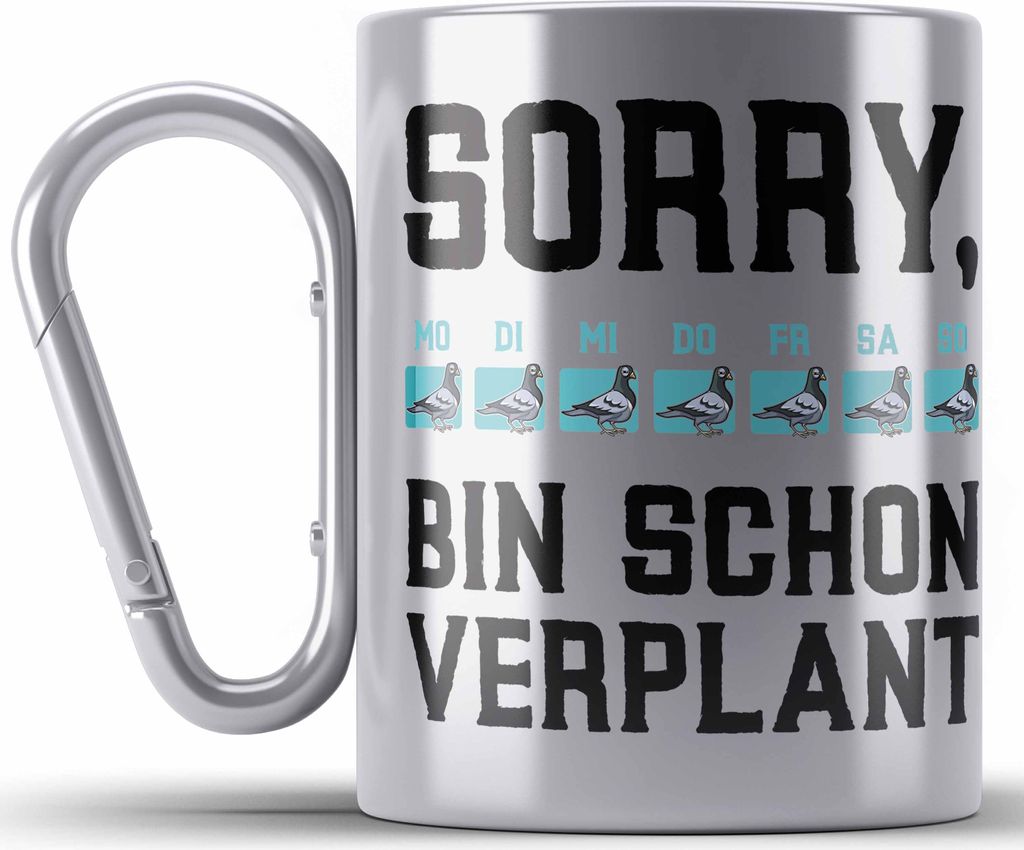 Trendation - Taubenzüchter Geschenkidee Edelstahl Tasse Karabiner mit Spruch Taubenbesitzer Geschenk Taubenliebhaber (Silber)