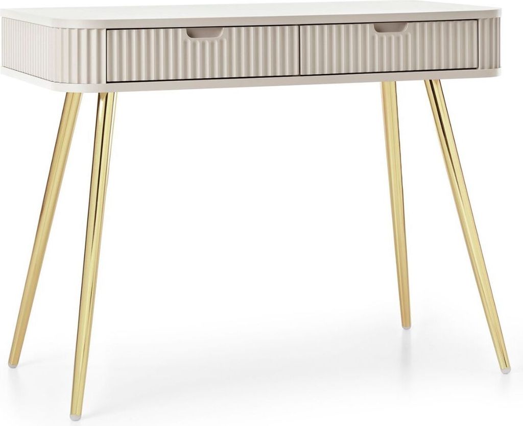 GrainGold Konsolentische Viva - Schminktisch mit Schubladen, Schlafzimmer Frisiertisch, Schminktisch Gefräster - Konsolentische Beige, Gold