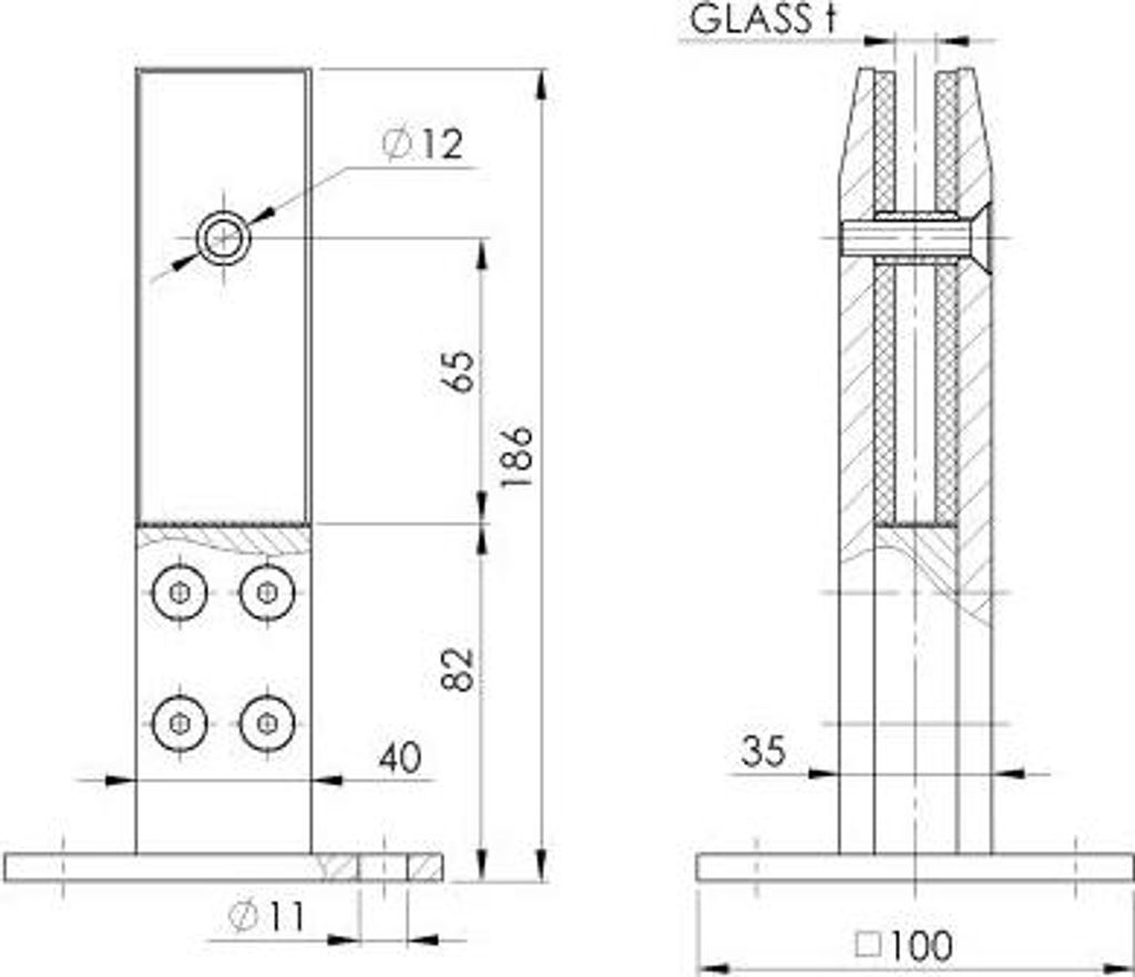 Edelstahl Glashalter stehend 12-17.52mm