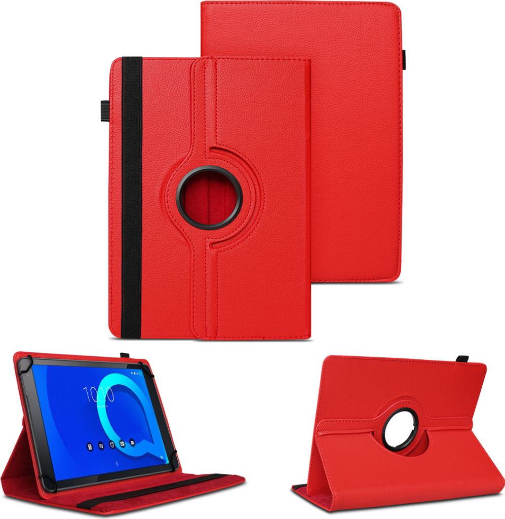 Tablet Tasche für Alcatel 3T 10 Hülle Schutzhülle Cover 360° Drehbar Schutz CaseFarben:Rot