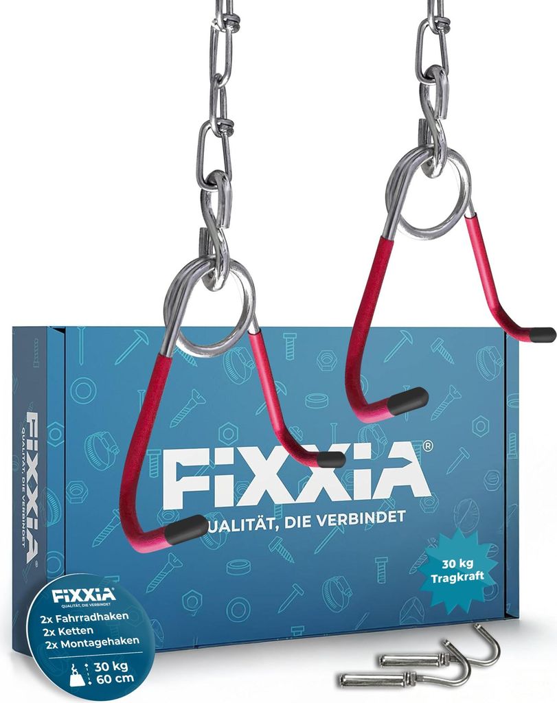 FIXXIA Fahrrad Deckenhalterung 2er Set silber rot Produktbild 