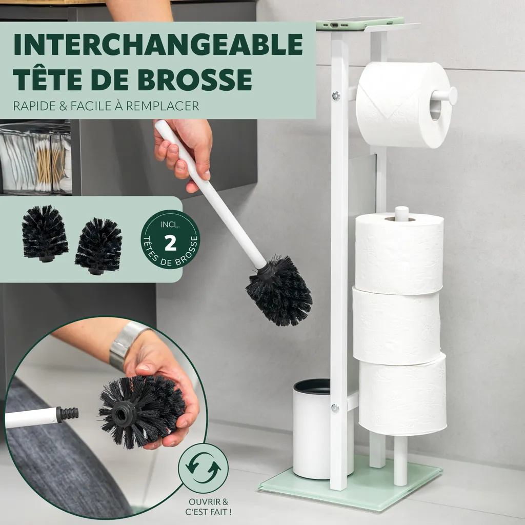 Combiné Brosse WC et Porte-Papier Toilette 4en1 eluno Design Moderne