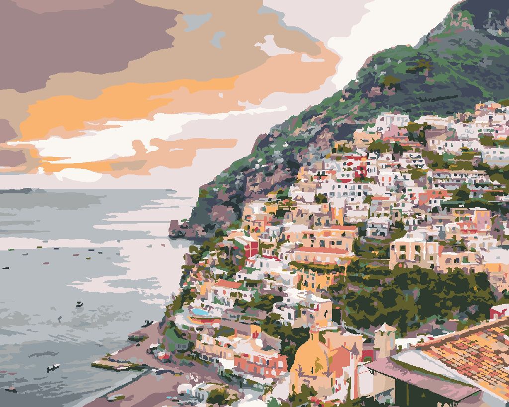 Zuty - Malen nach Zahlen - POSITANO, ITALIEN (TED DAVIS), 40x50 cm, mit Keilrahmen (bereits gespannt)