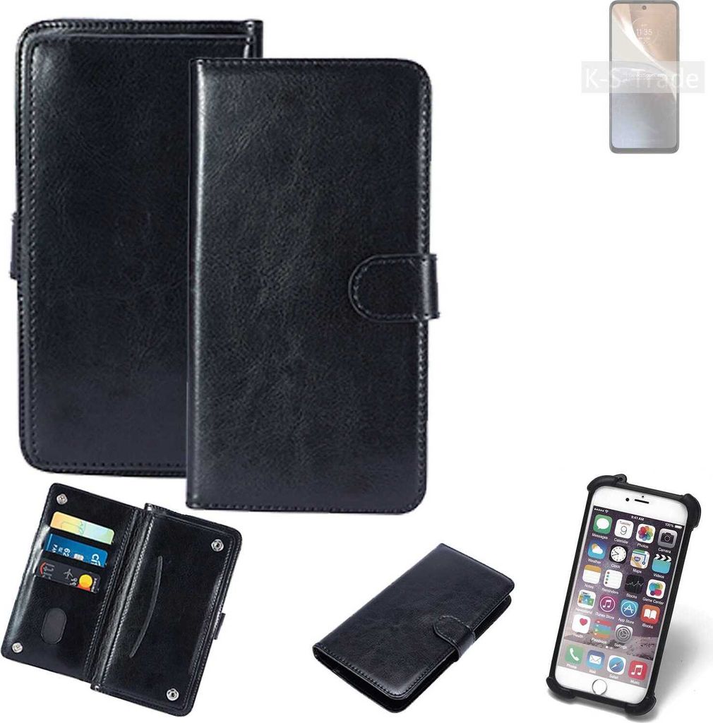 K-S-Trade 360° Hülle kompatibel mit Motorola Moto G32 schwarz Kunstleder Case BookCase WalletCase Kunstlederederhülle Handyhülle, Rundumschutz
