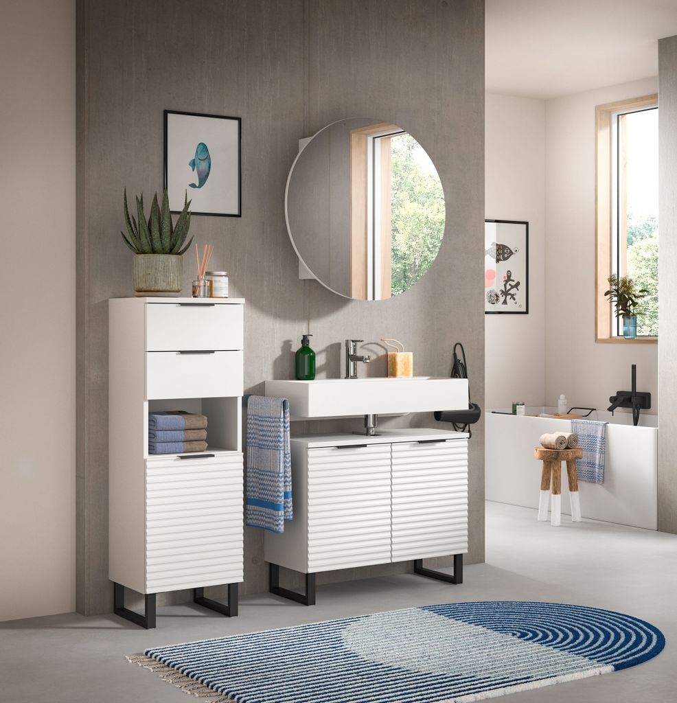 Badezimmer-Set >Riff< (3-teilig) in Weiß - 120x193x34cm (BxHxT)