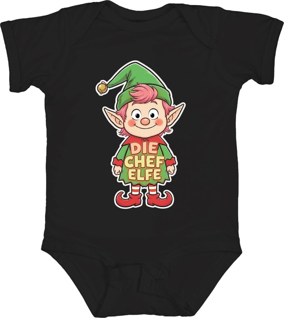 DIE CHEF ELFE Weihnachtselfe Wichtel Niedlich Kinder Advent Spaß Unisex Baby Body, Schwarz, 12/18