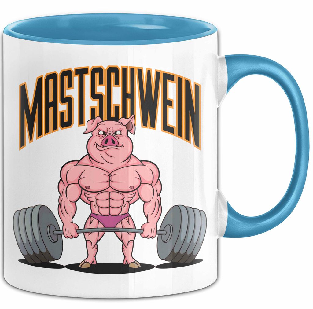 Schweinebauer Schweine Tier Gewichtheben Tasse Geschenk Lustige Geschenkidee Spruch Mastschwein (Blau)