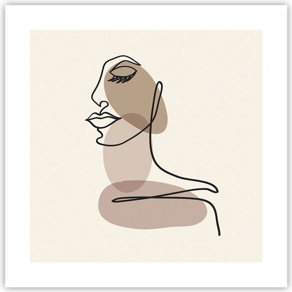 Poster - Poster ohne Rahmen - Zeichnung einzeilig Frau - 40x40 cm - Wand Bild - Wanddeko - Wandbilder - Kunstposter - Wandposter - Bilder - Kunstdr...