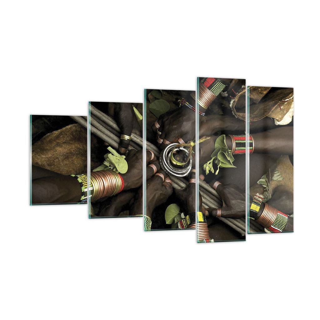 Bilder auf glas - 5 Teile - Äthiopien Ritual Stamm - 100x60cm - Glasbilder - Wandbilder - Bilder - zum Aufhängen bereit - Wanddekoration aus Glas...
