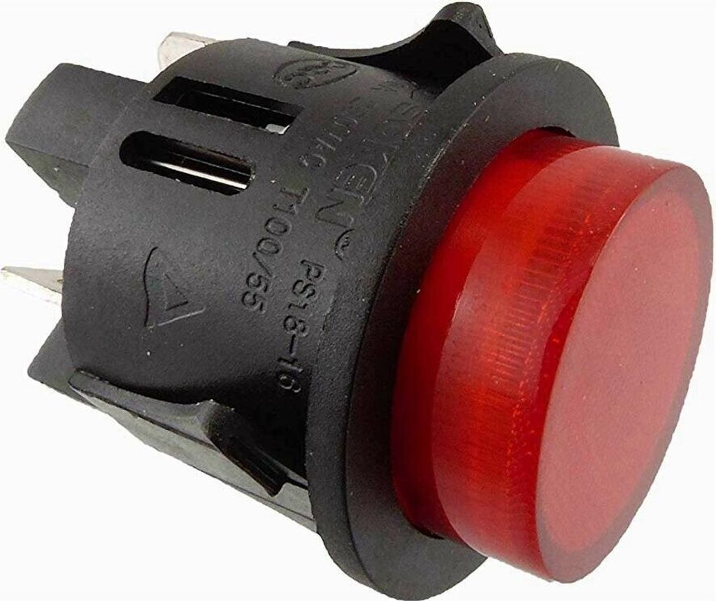 Taster Einbau ø 25mm 250V 16A rot beleuchtet AUS-EIN, Flachstecker 6,3mm