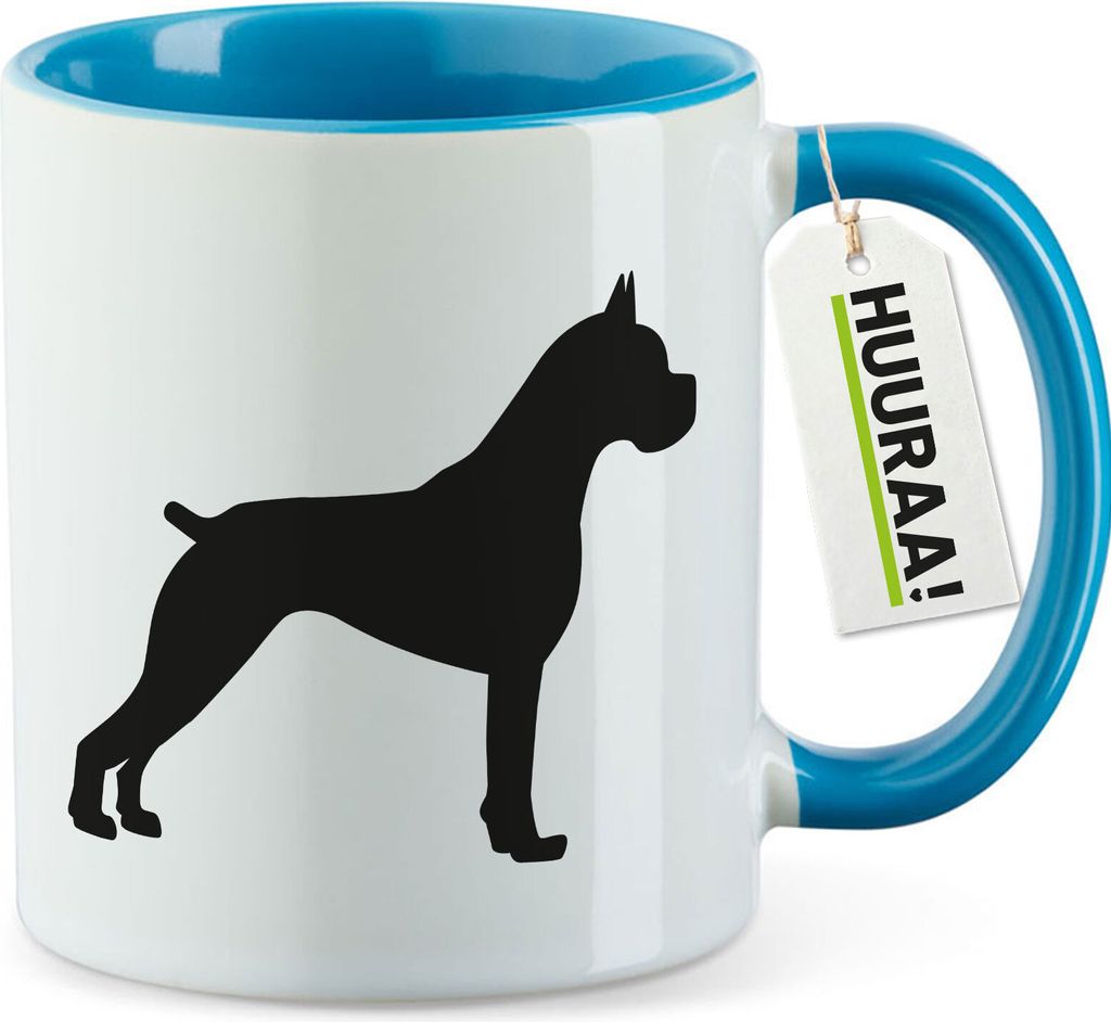 Huuraa Kaffeetasse Deutscher Boxer Silhouette 330ml Blau Keramik Kaffeebecher Geschenkidee