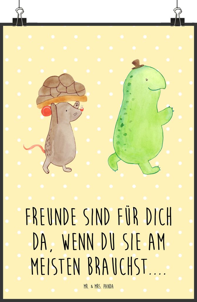 Mr. & Mrs. Panda Bild Schildkröte Maus DIN A0 - Gelb Pastell - Geschenk, Kunstdruck, Wandbild, Freunde, grafikposter, Beste Freundinnen, wanddeko,...