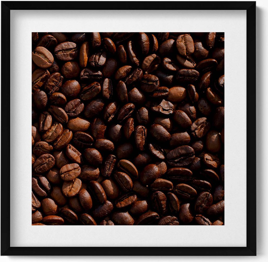 Arabica-Kaffeebohnen– Wandbild mit Rahmen – Gerahmtes Bild – Wanddekoration – 50x50 cm – Schwarz Rahmen