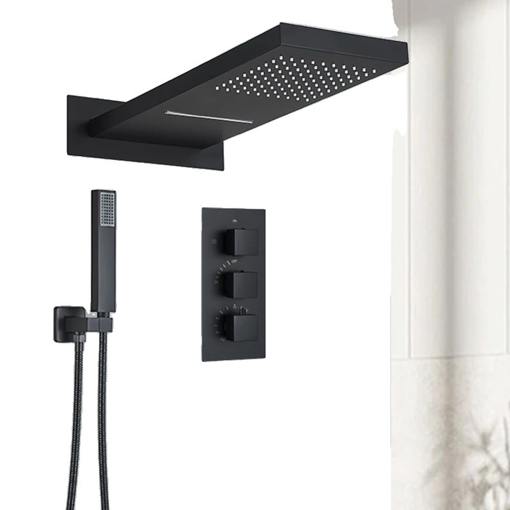 Thermostatisches Regendusche-Brausearmatur-Set, aus Messing gefertigt, Wandmontage-Design , Matte Schwarz A