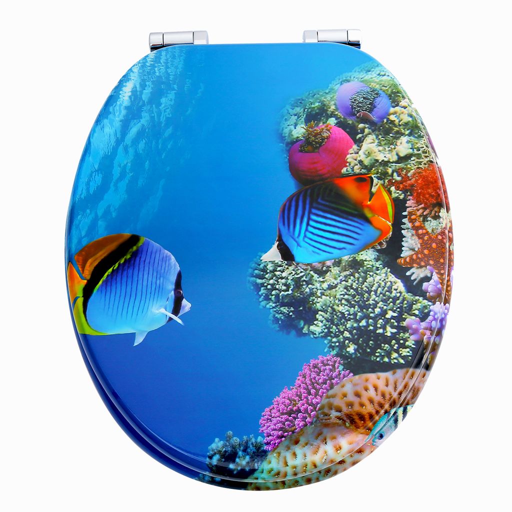 Style home Toilettendeckel WC-Sitz mit Absenkautomatik Holzkern Klobrille und Klodeckel mit Softclose-Mechanismus, O Form Toilet Seat, Sea-World