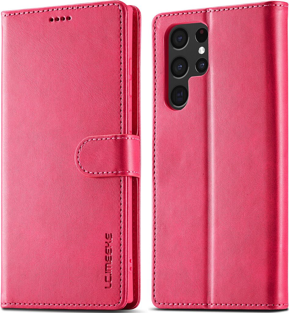Samsung Galaxy S22 Ultra 5G Hülle, Klapphüllen Brieftasche Leder Magnetverschluss Ständer Schutzhülle für Galaxy S22 Ultra 5G Rosa