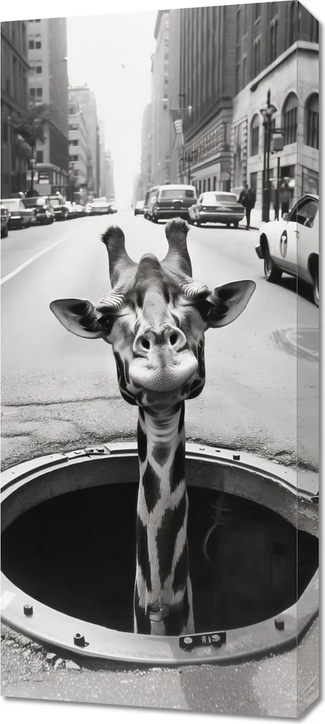 Offerta Quadro Giraffa nelle Fogne 40x90 | Arte Moderna su Tela Canvas