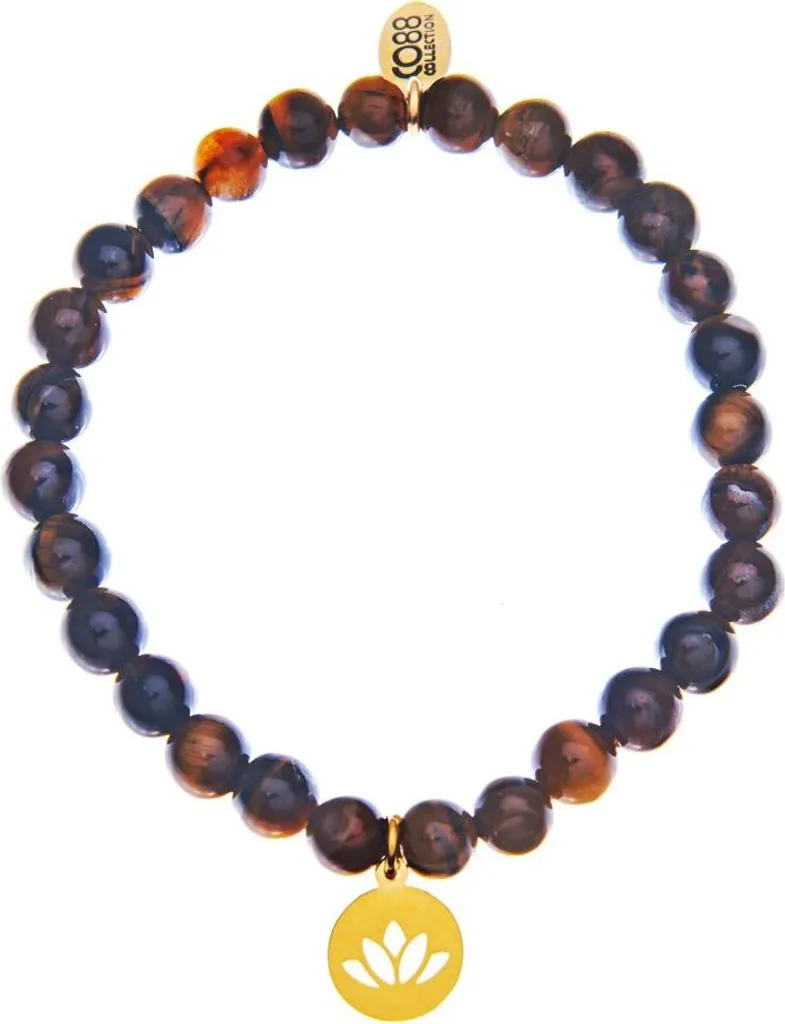 Bracelet perles fleur de lotus en pierre naturelle et détails argentés