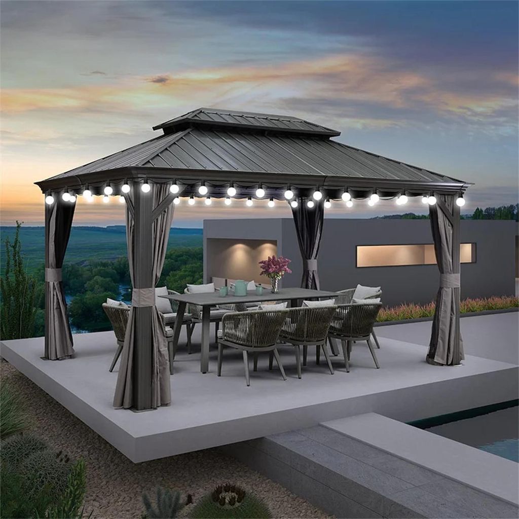 PURPLE LEAF Hardtop Pavillon 3x4.25m wasserdicht winterfest und stabil für den Garten,Grau,mit Beleuchtung