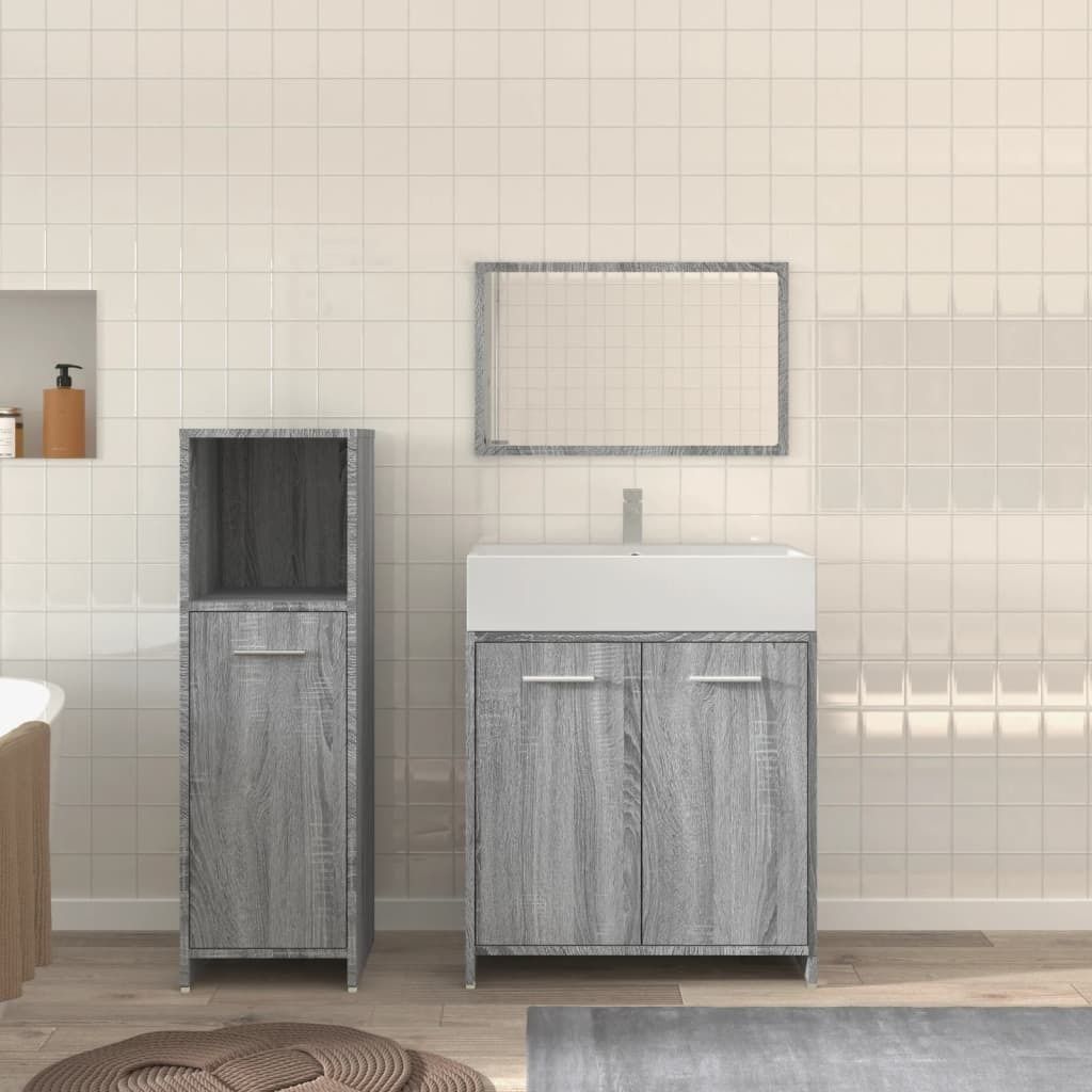 Maison Exclusive - 3-tlg. Badmöbel-Set Grau Sonoma Holzwerkstoff