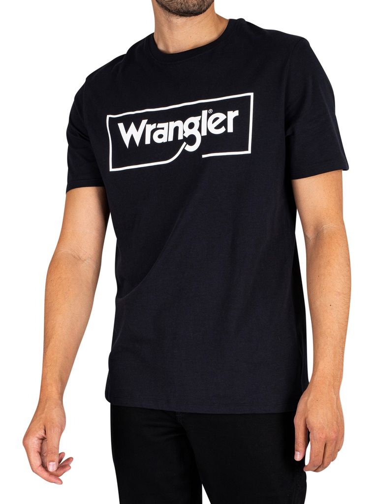 WRANGLER Herren, T-Shirt FRAME LOGO TEE, M, Schwarz, sport, tshirt, shirt