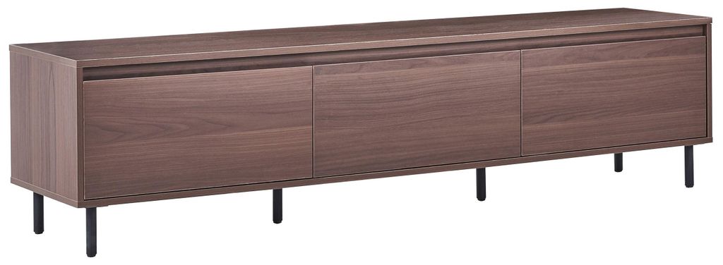 BELIANI TV-Lowboard Dunkelbraun Holzoptik MDF mit Schwarzen Metallbeinen 3 Türen Stauraum Aufbewahrung Fernsehschrank TV Schrank