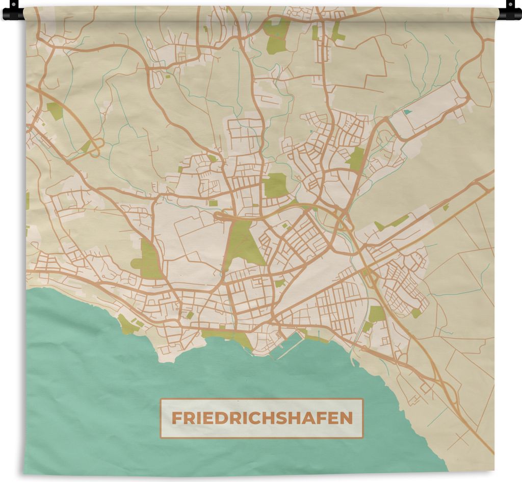 MuchoWow Wandteppich Wandbehang Friedrichshafen - Karte - Stadtplan - Vintage 150x150 cm Tapisserie Dekoration Wandtuch - Wohnaccessoires - Modernes