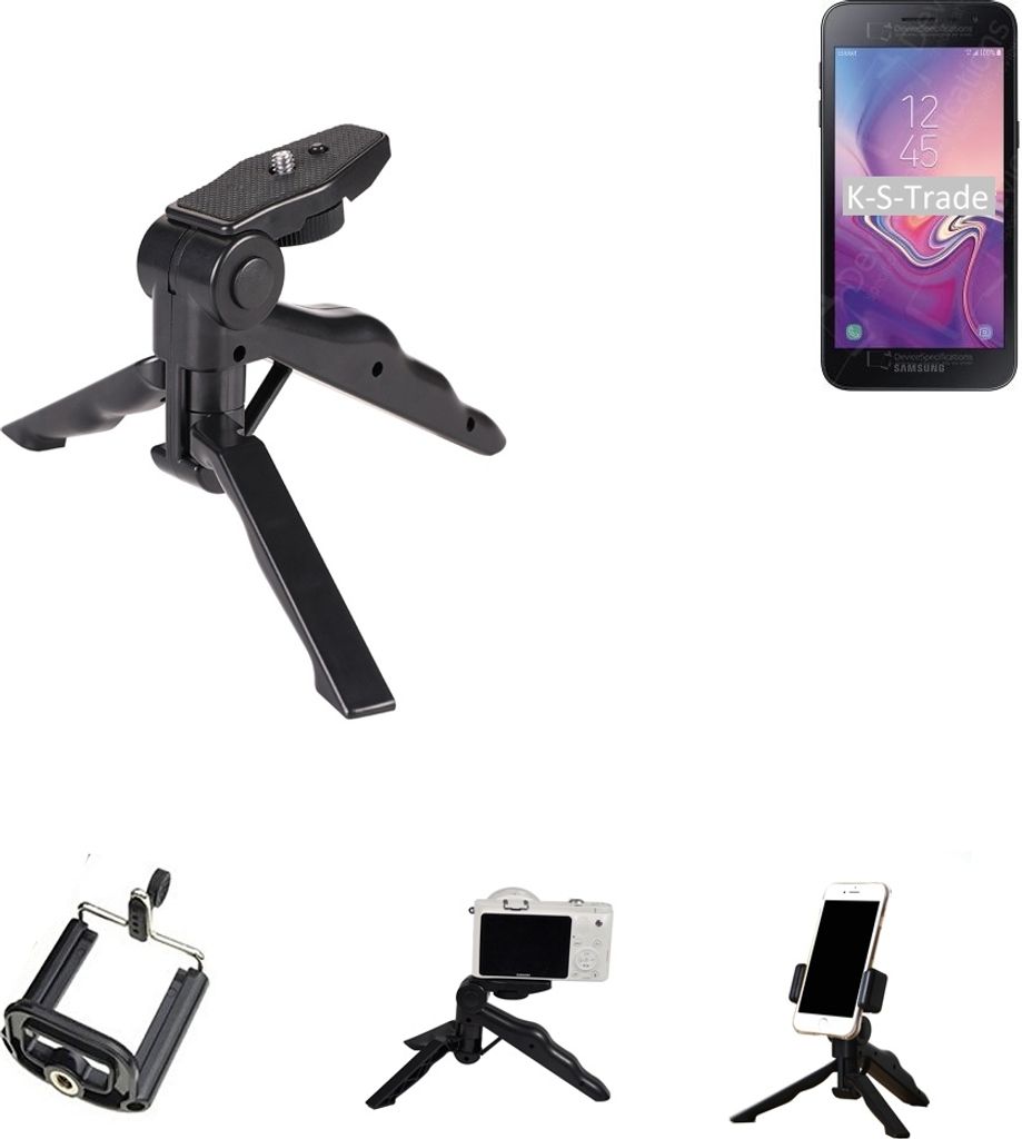 K-S-Trade Stativ Tisch-Ständer Dreibein Handy-Stativ Ständer kompatibel mit Samsung Galaxy J2 Pure Mini-Stativ Smartphone Tripod Handy-Stativ aus