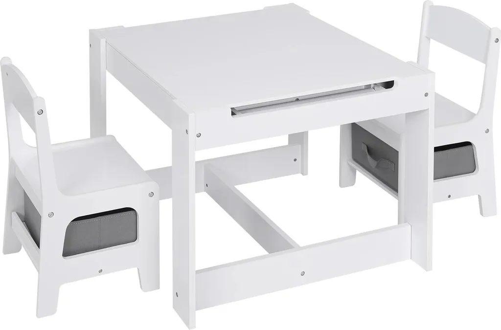 Ensemble Table et 2 Chaises Enfant avec Plateau Réversible Blanc 63x63