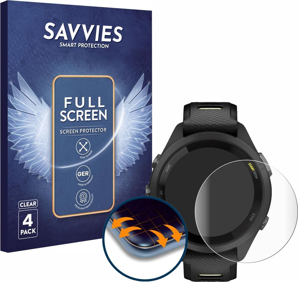 4x Savvies Fullscreen Schutzfolie für Garmin Forerunner Produktbild 